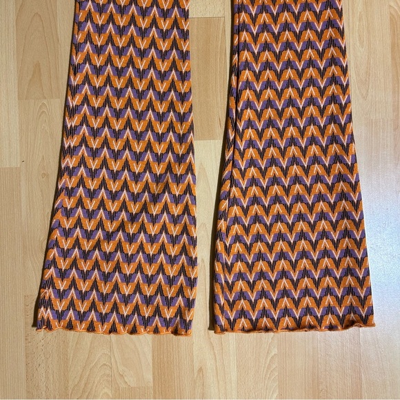 NWT Zara Stradivarius Knit Flare Chevron Pant Large Boho Hippie - Picture 5 of 14